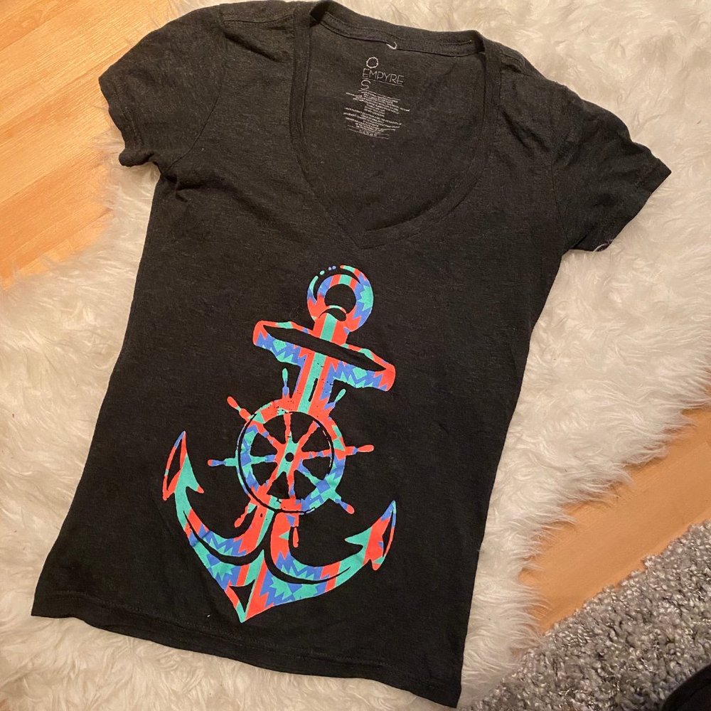 Empire V-neck Anchor Shirt - Charcoal Gray Aztec S